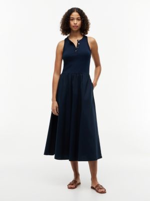 blue gold-tone button sleeveless maxi dress for women tommy hilfiger