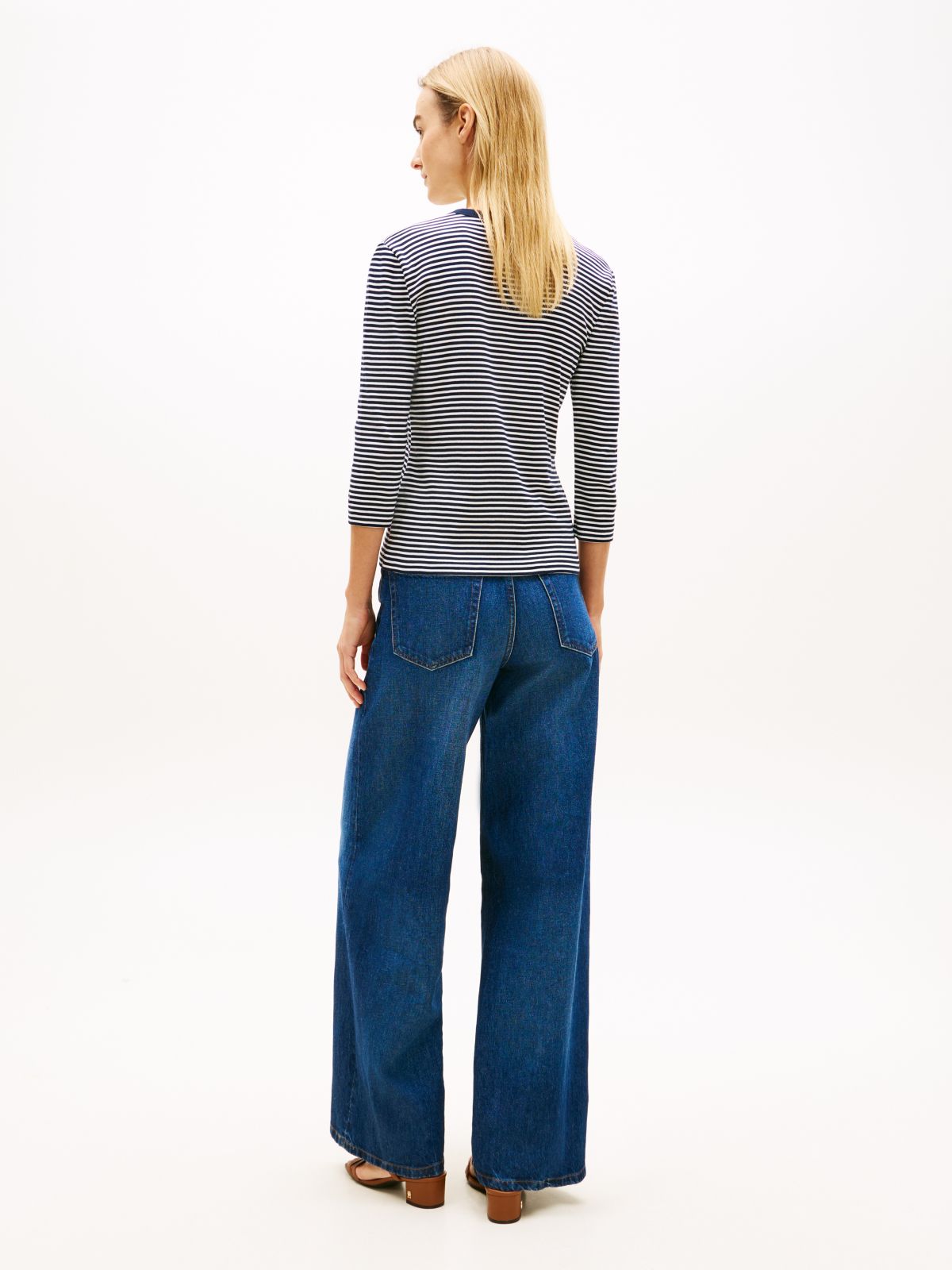 Gold-Tone Button Slim Henley T-Shirt — Blue
