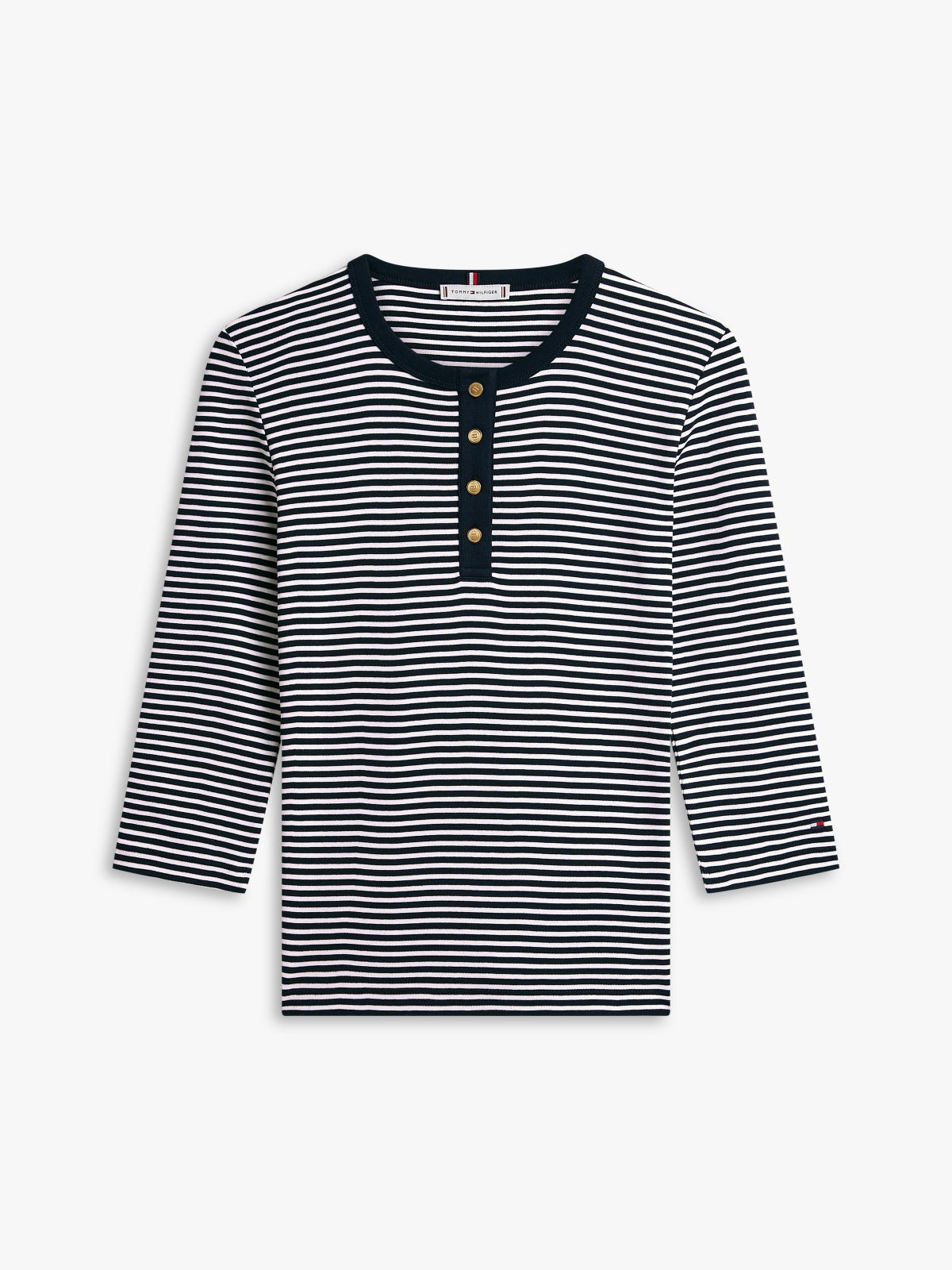 Gold-Tone Button Slim Henley T-Shirt — Blue