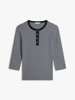Gold-Tone Button Slim Henley T-Shirt — Blue 5