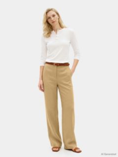 Gold-Tone Button Slim Henley T-Shirt — White 2