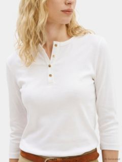 Gold-Tone Button Slim Henley T-Shirt — White 3