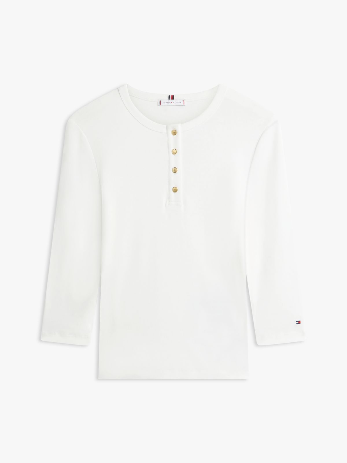 Gold-Tone Button Slim Henley T-Shirt — White