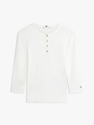 t-shirt henley slim à boutons dorés white pour femmes tommy hilfiger