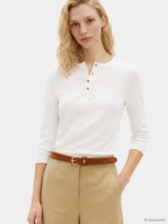 Gold-Tone Button Slim Henley T-Shirt — White 1