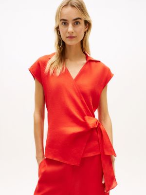 orange pure linen wrap knot sleeveless blouse for women tommy hilfiger