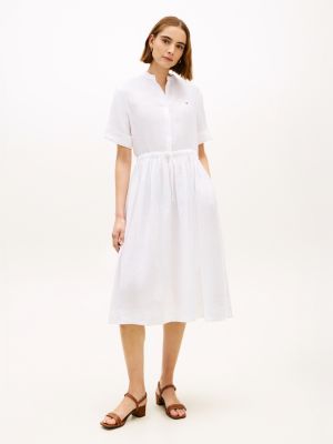 white print pure linen midi shirt dress for women tommy hilfiger