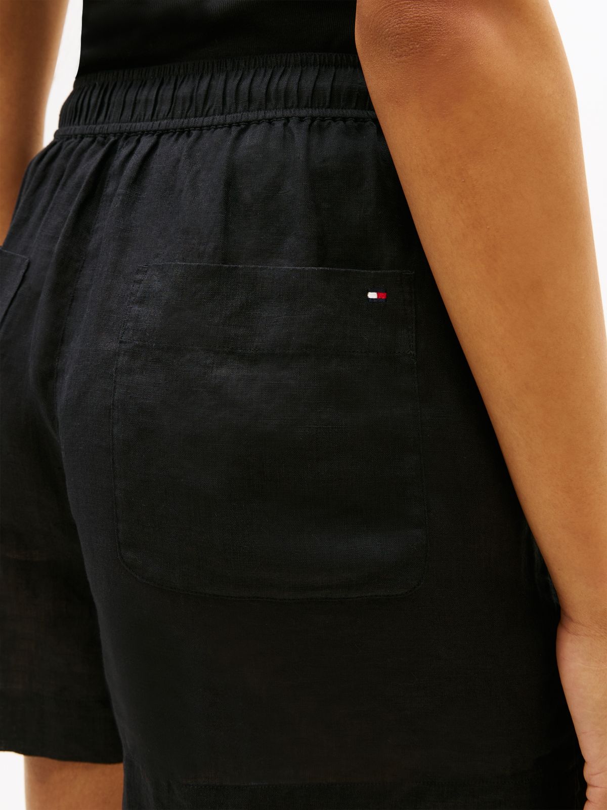 Flag Embroidery Pure Linen Shorts — Black