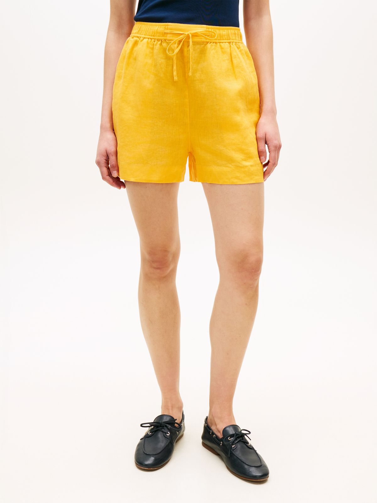 Flag Embroidery Pure Linen Shorts — Orange