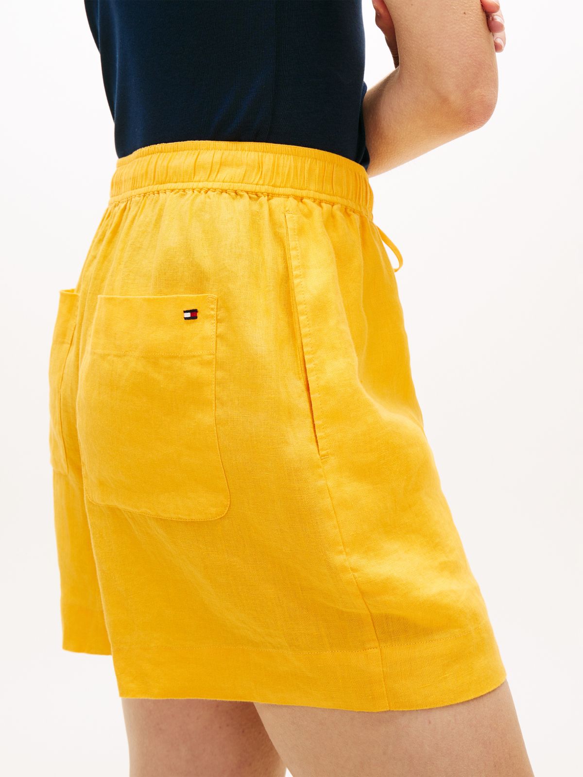Flag Embroidery Pure Linen Shorts — Orange