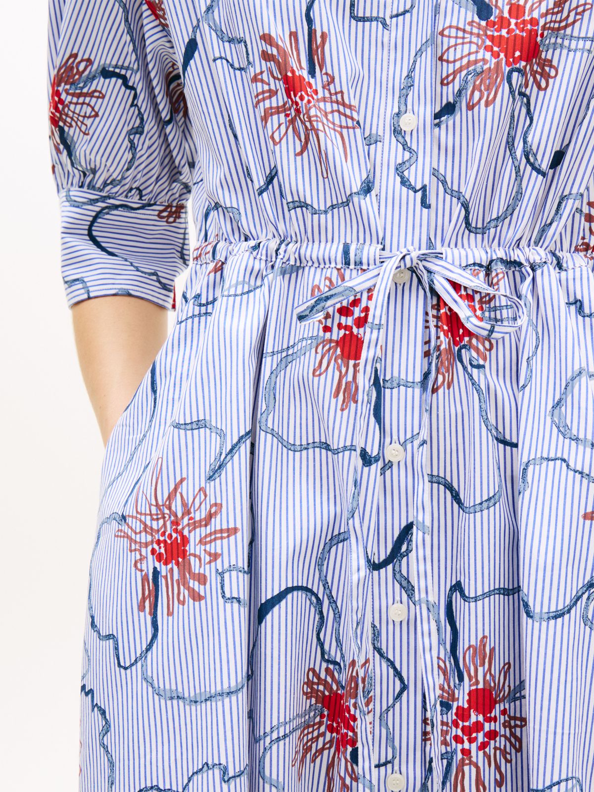 Half Sleeve Midi Shirt Dress — Blue