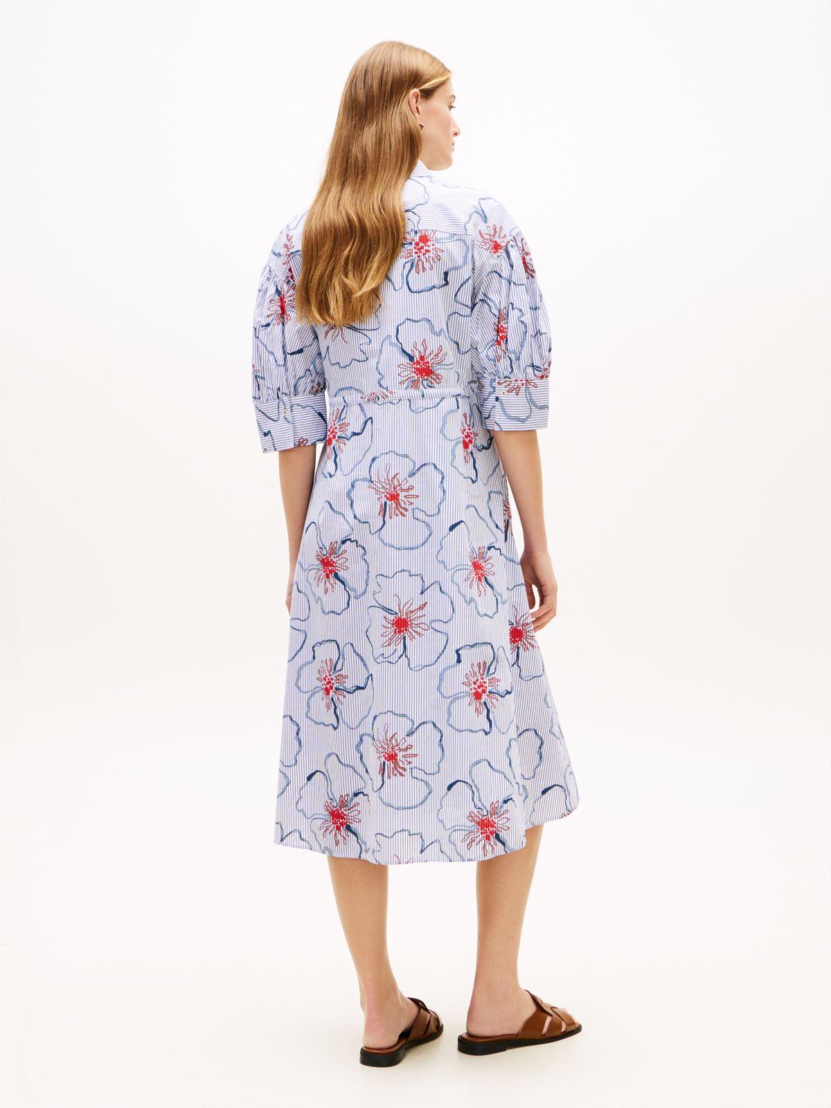 Half Sleeve Midi Shirt Dress — Blue