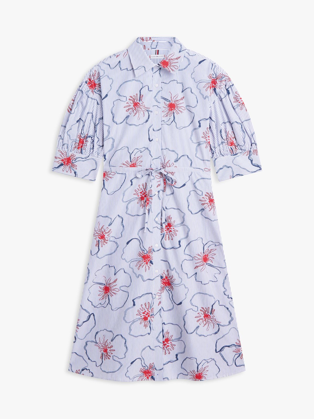 Half Sleeve Midi Shirt Dress — Blue
