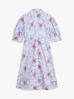 Half Sleeve Midi Shirt Dress — Blue 5