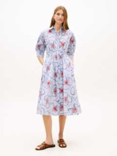 Half Sleeve Midi Shirt Dress — Blue 1