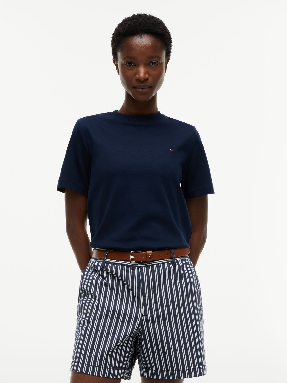 Interlock Knit Boxy Crew Neck T-Shirt — Blue