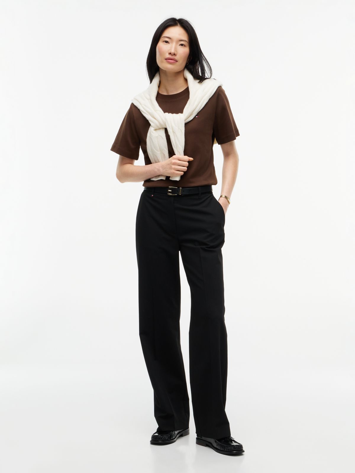 Interlock Knit Boxy Crew Neck T-Shirt — Brown