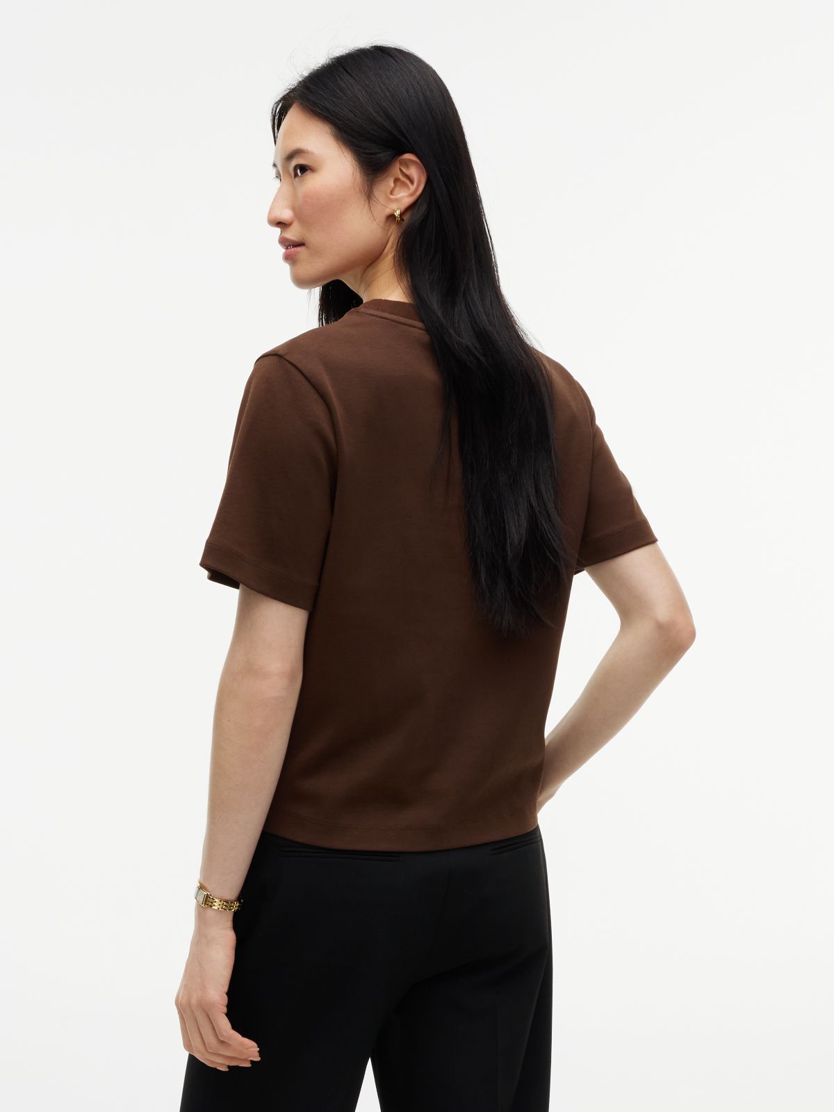 Interlock Knit Boxy Crew Neck T-Shirt — Brown