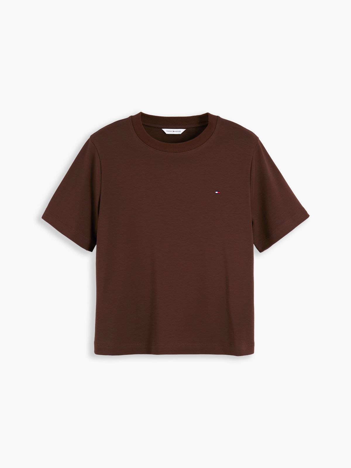 Interlock Knit Boxy Crew Neck T-Shirt — Brown