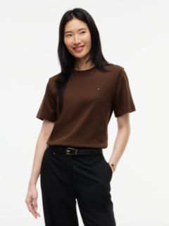 Interlock Knit Boxy Crew Neck T-Shirt — Brown 1