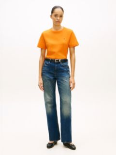 Interlock Knit Boxy Crew Neck T-Shirt — Orange 3