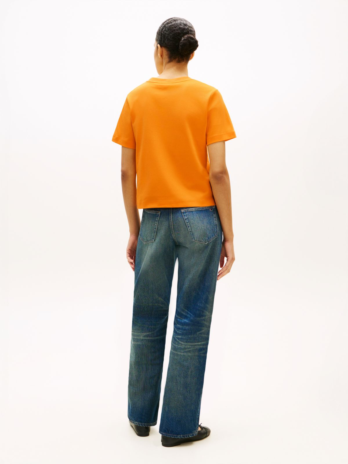 Interlock Knit Boxy Crew Neck T-Shirt — Orange