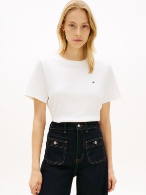 white interlock knit boxy t-shirt for women tommy hilfiger