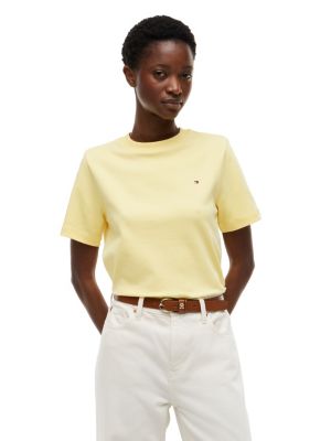 yellow boxy interlock knit t-shirt for women tommy hilfiger