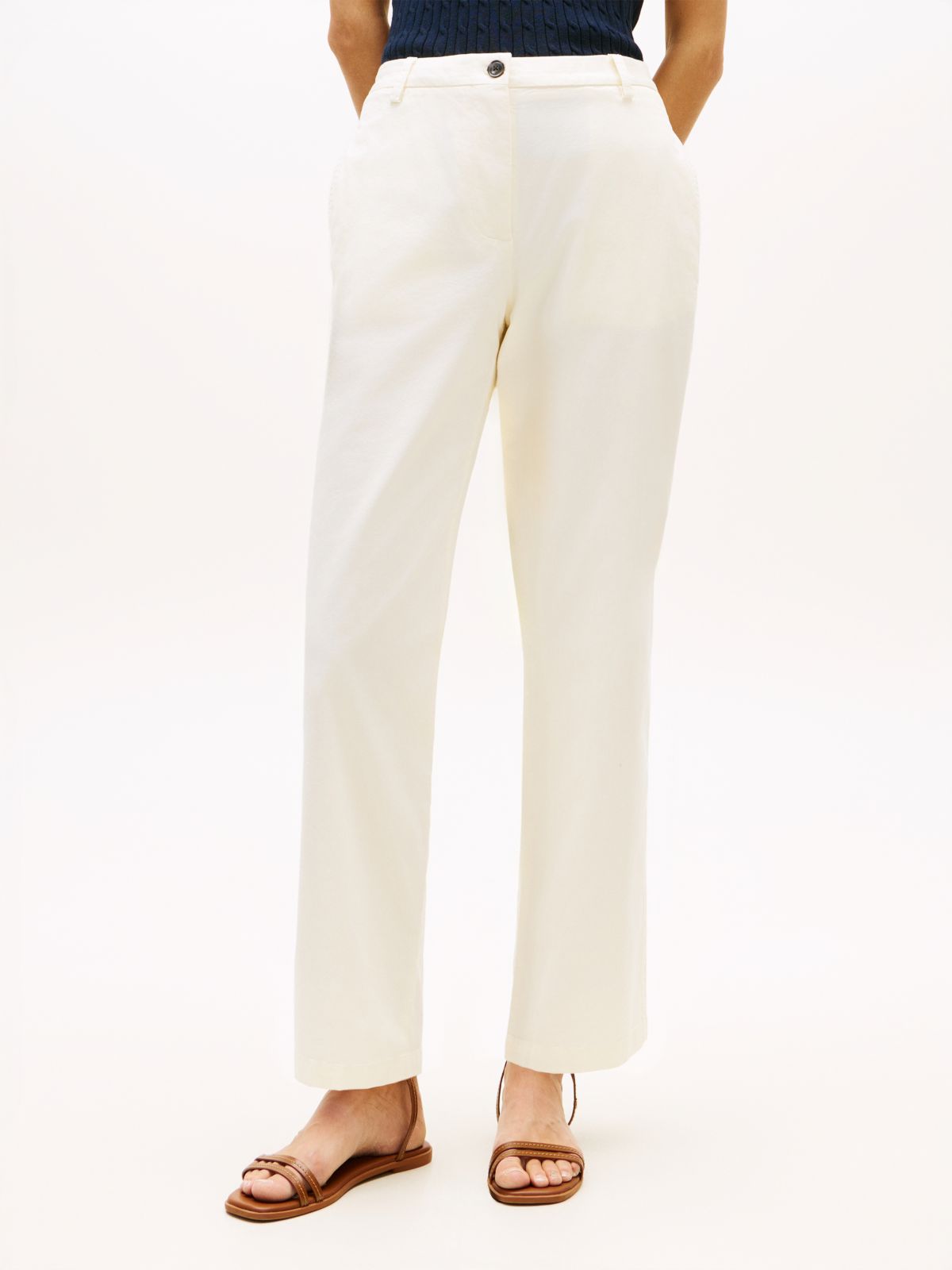 Washed Slim Straight Leg Chinos — Beige