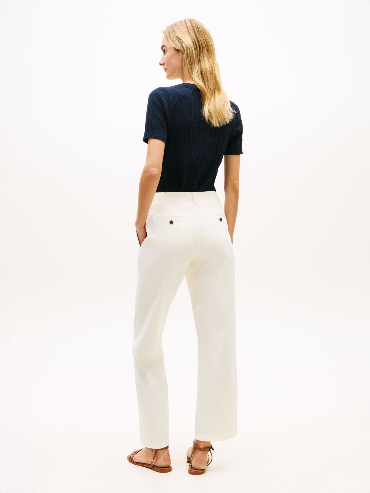 Washed Slim Straight Leg Chinos — Beige