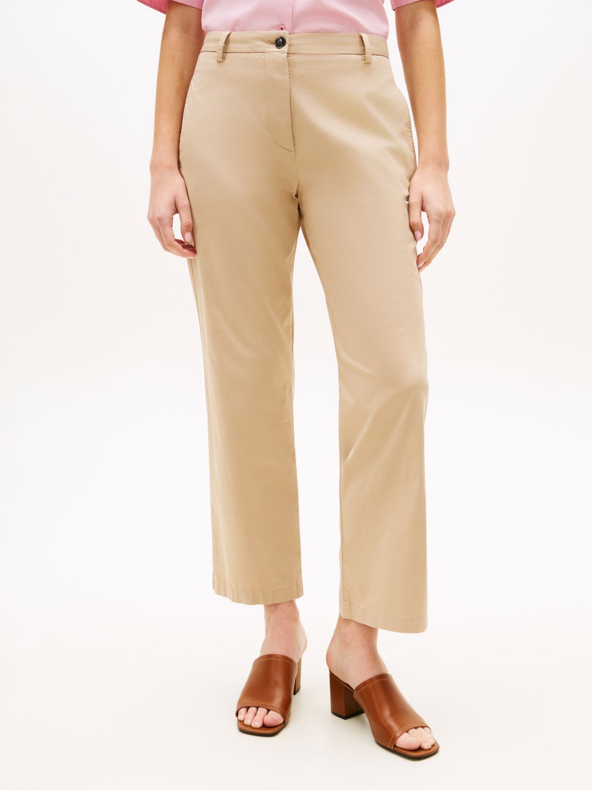 Washed Slim Straight Leg Chinos — Beige