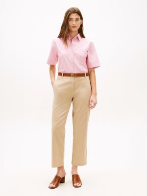 beige washed slim straight leg chinos for women tommy hilfiger