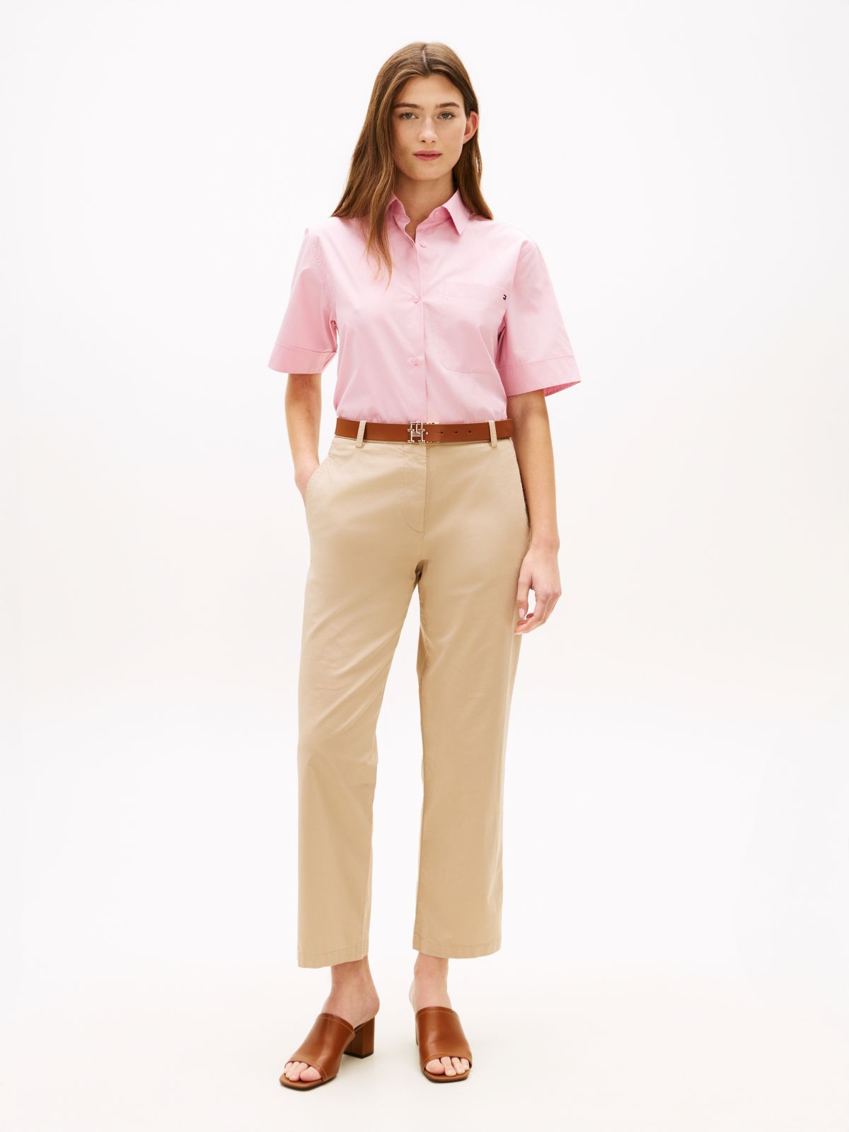 Washed Slim Straight Leg Chinos — Beige