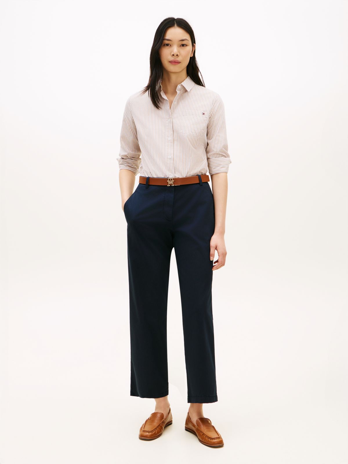 Washed Slim Straight Leg Chinos — Blue