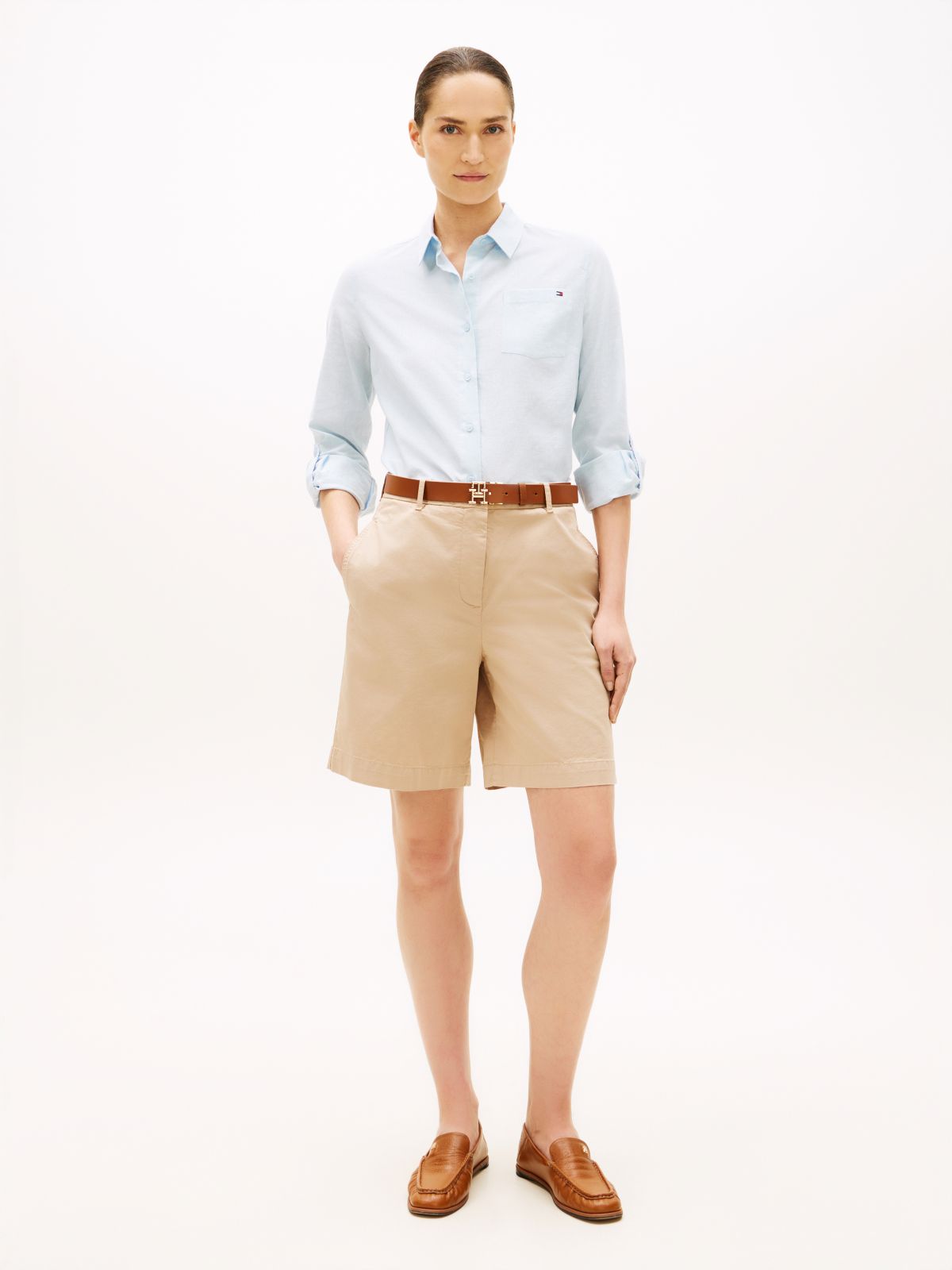 Washed Regular Chino Shorts — Beige