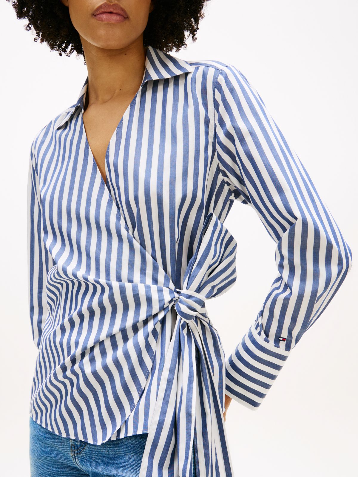 Slim Fit Wrap Knot Poplin Shirt — White