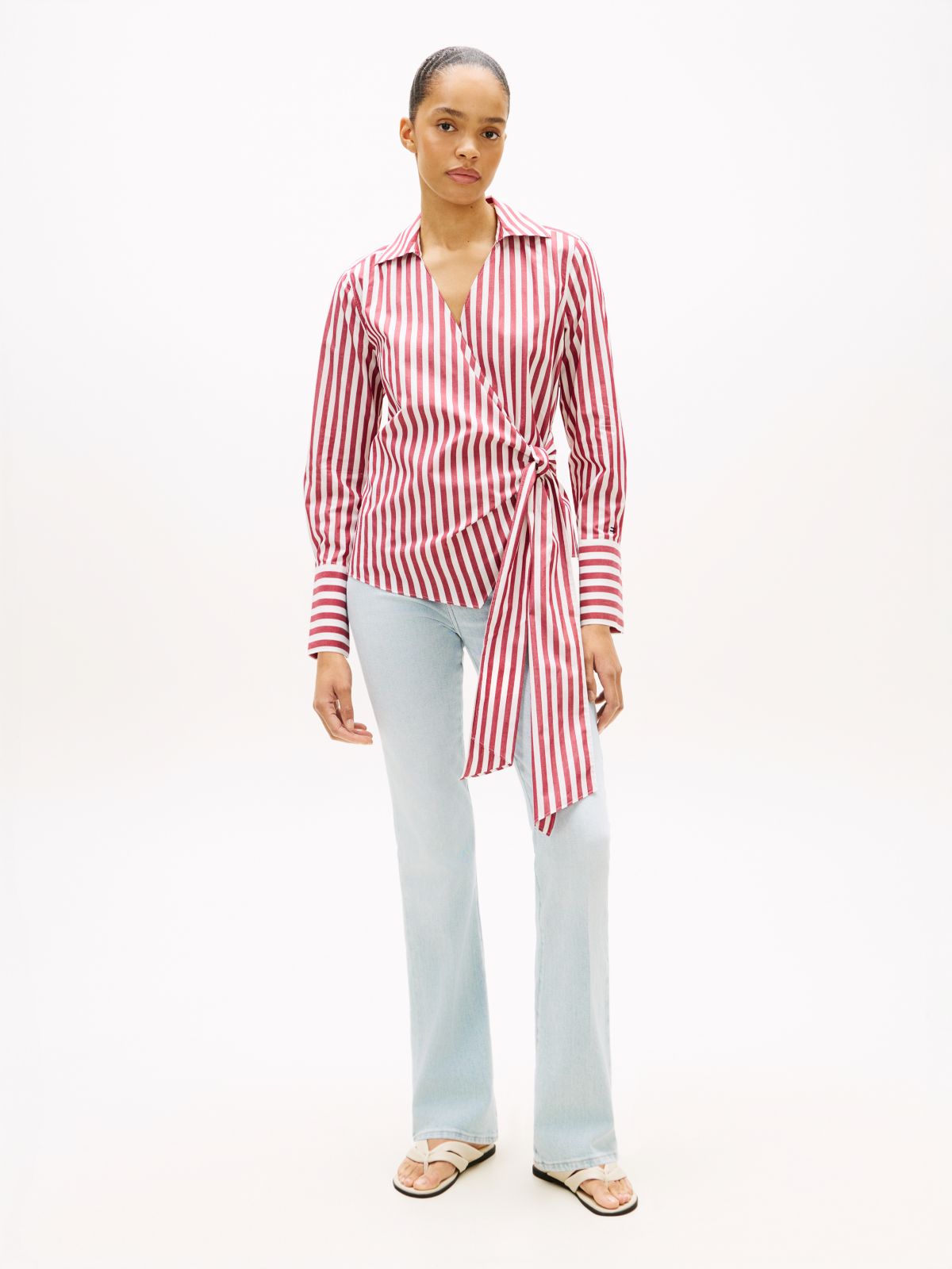 Slim Fit Wrap Knot Poplin Shirt — Beige