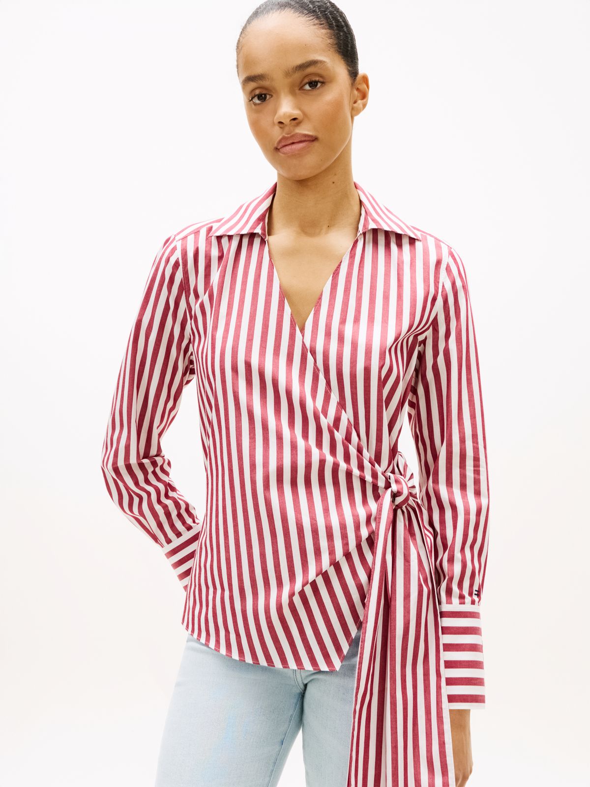 Slim Fit Wrap Knot Poplin Shirt — Beige