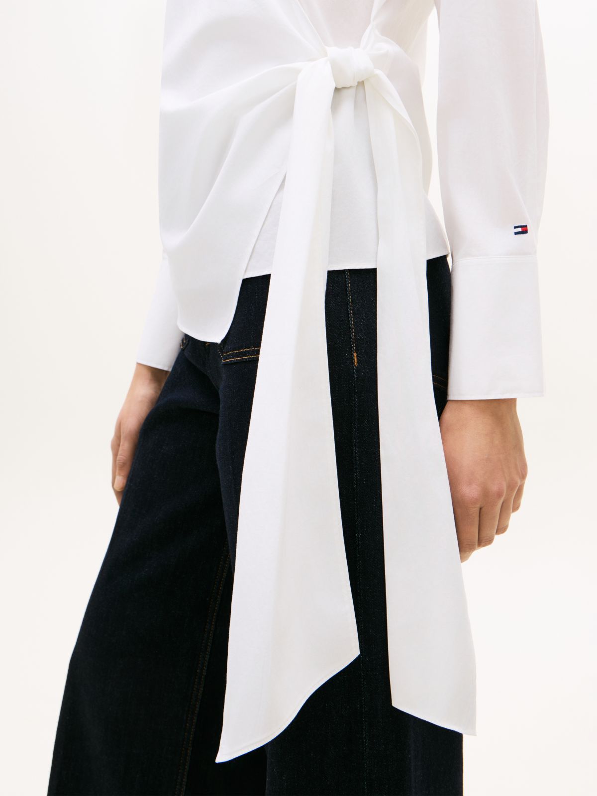 Slim Fit Wrap Knot Poplin Shirt — White