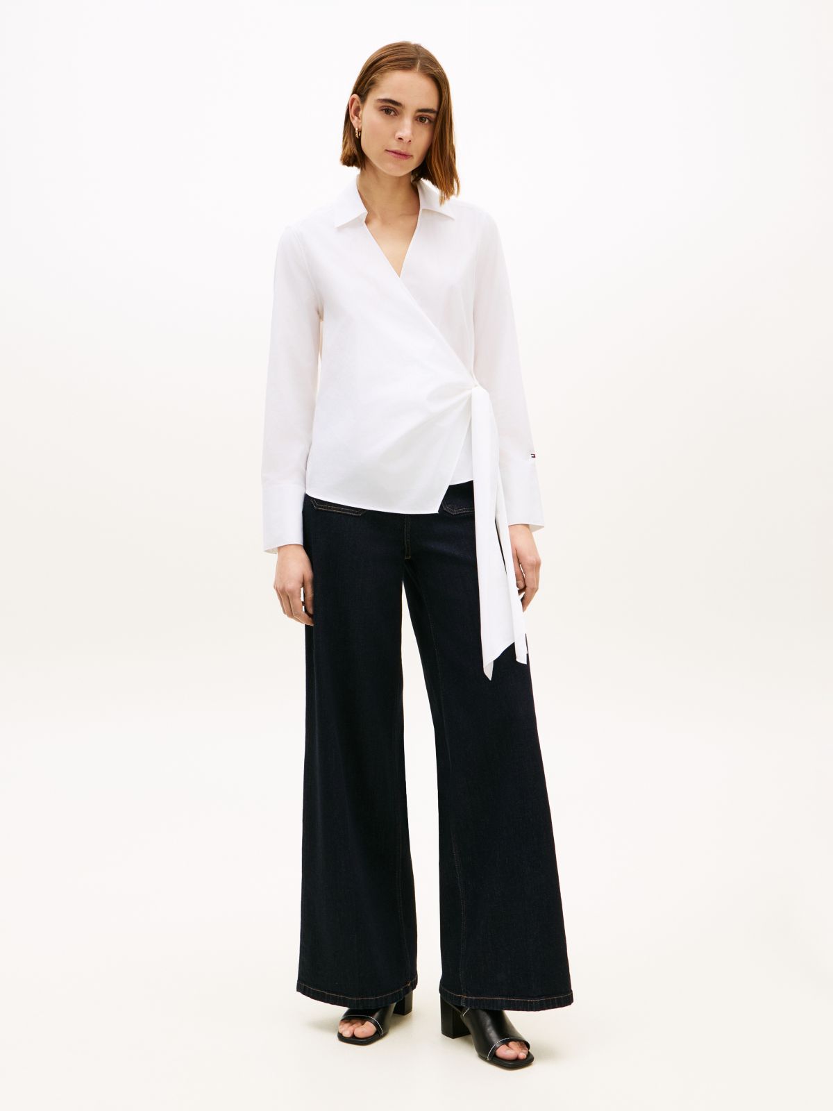 Slim Fit Wrap Knot Poplin Shirt — White
