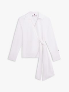 Slim Fit Wrap Knot Poplin Shirt — White 5