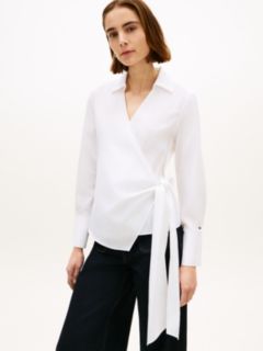 Slim Fit Wrap Knot Poplin Shirt — White 1