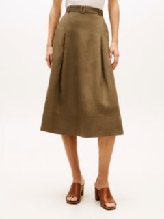 Pure Linen Midi Flared Utility Skirt — Green 2