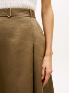 Pure Linen Midi Flared Utility Skirt — Green 3