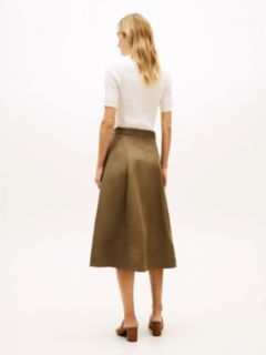 Pure Linen Midi Flared Utility Skirt — Green 4