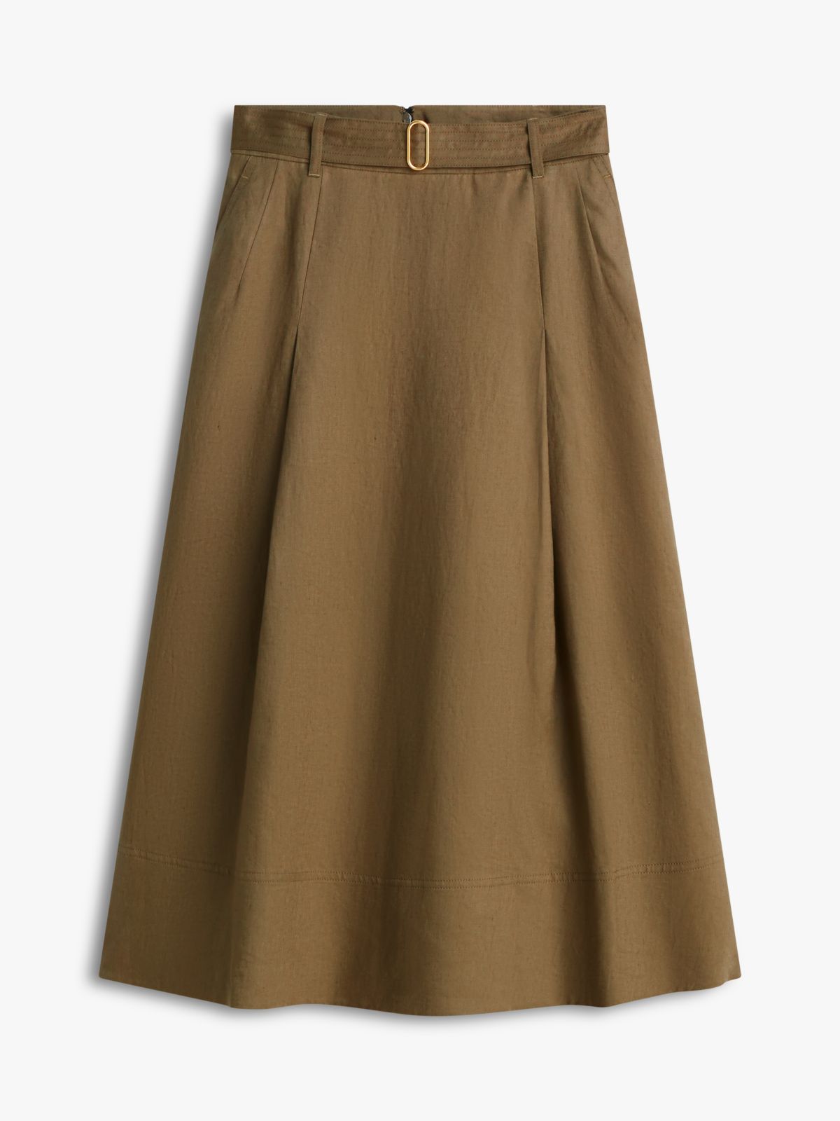 Pure Linen Midi Flared Utility Skirt — Green