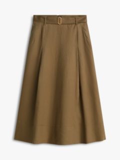 Pure Linen Midi Flared Utility Skirt — Green 5