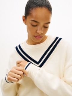 Double Layered Crew Neck Relaxed Cricket Jumper — Beige 2