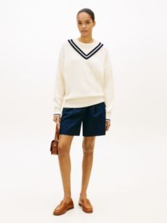 Double Layered Crew Neck Relaxed Cricket Jumper — Beige 3