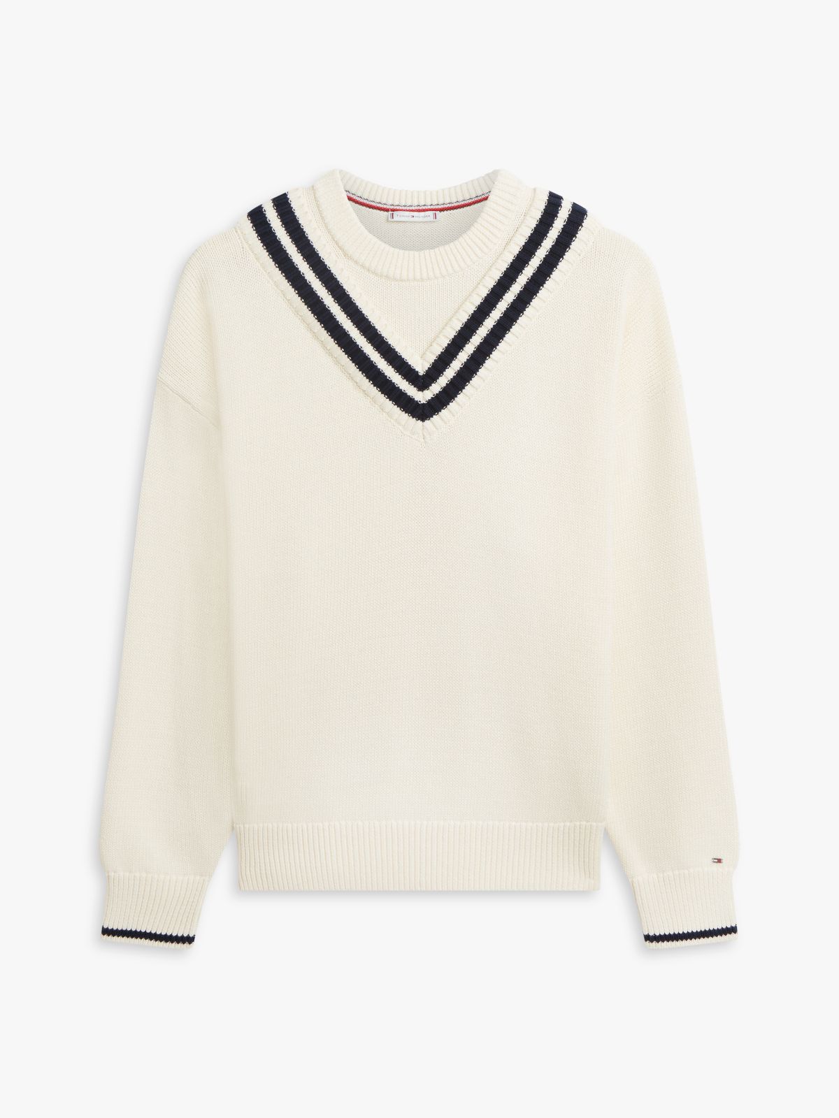 Double Layered Crew Neck Relaxed Cricket Jumper — Beige